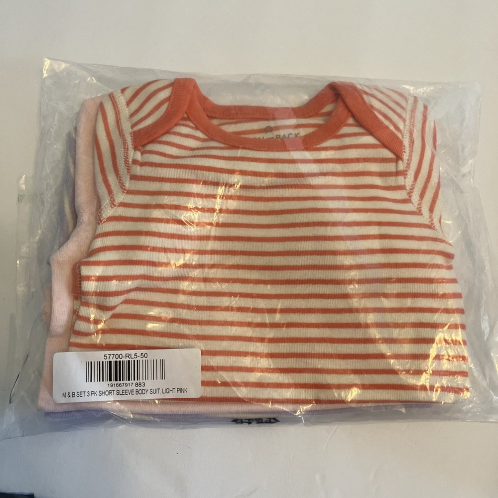 Moon And Back Bodysuit Baby 0-3M Pink Lavender Apricot NEW 3 Pack Striped Solid
